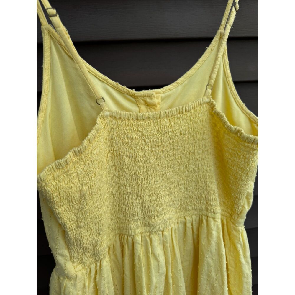 Japna Butter Yellow Eyelet Ruffle Hem Sun Dress Smocked Back Boho Summer M - Picture 5 of 15